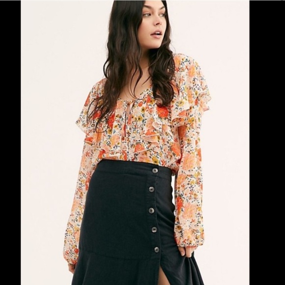 Free People Say It To Me Bodysuit Long Balloon Sleeve small - Picture 3 of 8